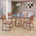 Ver imagem 1 de Conjunto Sala de Jantar Mesa Redonda 100cm Base Omega Tampo MDF Laca com Vidro Napoli Marrom