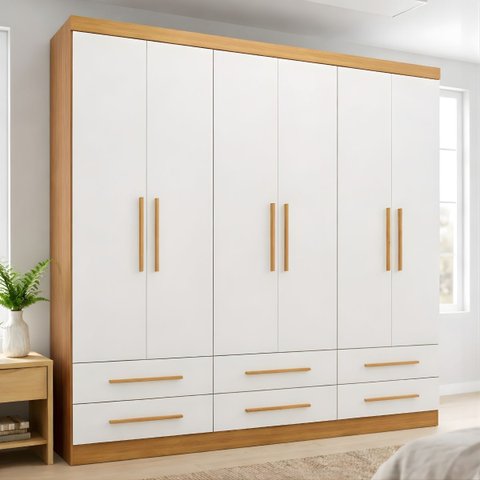 Guarda-Roupa Casal 6 Portas 6 Gavetas Majestic Marrom/Freijó/Off-White