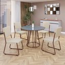 Ver imagem 1 de Conjunto Sala de Jantar Mesa Redonda 100cm Base Omega Tampo MDF Laca com Vidro Napoli Marrom/Creme