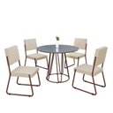 Ver imagem 2 de Conjunto Sala de Jantar Mesa Redonda 100cm Base Omega Tampo MDF Laca com Vidro Napoli Marrom/Creme