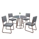 Ver imagem 2 de Conjunto Sala de Jantar Mesa Redonda 100cm Base Omega Tampo MDF Laca com Vidro Napoli Marrom/Grafite
