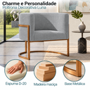 Ver imagem 2 de Poltrona Decorativa Luna Bouclé Premium para Sala Escritório Recepção Base Circular em Ferro Madeira