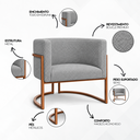 Ver imagem 6 de Poltrona Decorativa Luna Bouclé Premium para Sala Escritório Recepção Base Circular em Ferro Madeira