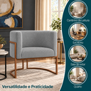 Ver imagem 4 de Poltrona Decorativa Luna Bouclé Premium para Sala Escritório Recepção Base Circular em Ferro Madeira