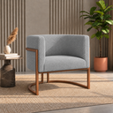Ver imagem 1 de Poltrona Decorativa Luna Bouclé Premium para Sala Escritório Recepção Base Circular em Ferro Madeira