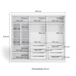 Guarda-roupa Casal 100% Mdf Kappesberg 3 Portas de Correr 8 Gavetas Branco - 7