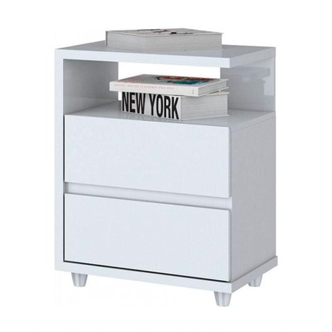 Mesa de Cabeceira Campeche 2 Gavetas Henn D07-10 Branco