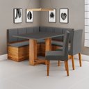 Ver imagem 1 de Conjunto Canto Alemão Baú com Mesa Retangular Tampo de Vidro com 2 Cadeiras Veloso Yescasa Cinza/Mel/Grafite