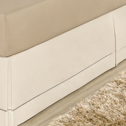 Saia para Cama Box Solteiro Ponto Palito Percal Algodão:Palha