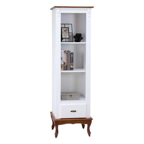 Estante para Livros de Madeira 2 Prateleiras 1 Gaveta Pés Torneados 715 Florença - Laca Branco/imbui