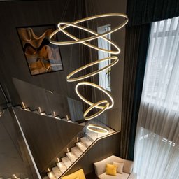 Pendente 6 Anéis Dourado Fosco Escovado 120cm Led 180w 3200k Bivolt Cabo de 370cm Paris Luz - 2