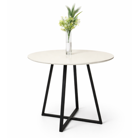 Mesa de Jantar Redonda Lais 110cm Off White com Pés em Ferro Preto