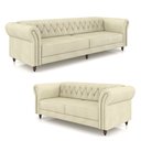 Ver imagem 2 de Conjunto de Sofá Sala de Estar Stanford Chesterfield 2 e 3 Lugares 180cm/260cm Pés Madeira Couro Off
