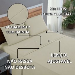 Kit Jogo de Lençol Casal Algodão Percal 200 Fios 4 Peças Tecido Grosso e Macio:palha - 8