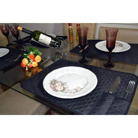 Jogo Americano Matelado com 6 Peças - Preto Liso Arte & Tear