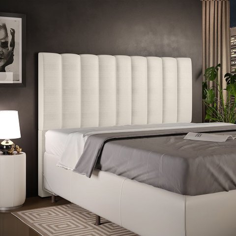 Cabeceira Cama Box Casal King 195 cm Dália W01 Facto Pérola Metalizado - Lyam Decor