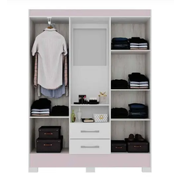Guarda Roupa Valenca 4 Portas 2 Gavetas e Penteadeira com Espelho Branco/ Rosa - 4