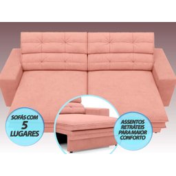 Sofá Pegasus 2,50M Assento Retrátil e Reclinável Velosuede Rose - Netsofás - 3