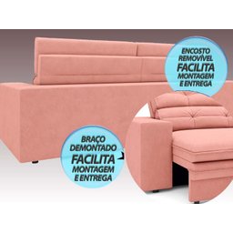 Sofá Pegasus 2,50M Assento Retrátil e Reclinável Velosuede Rose - Netsofás - 6