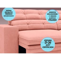 Sofá Pegasus 2,50M Assento Retrátil e Reclinável Velosuede Rose - Netsofás - 2
