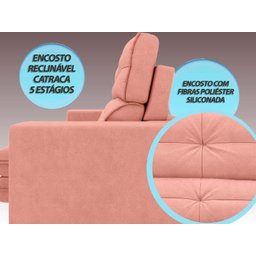 Sofá Pegasus 2,50M Assento Retrátil e Reclinável Velosuede Rose - Netsofás - 7