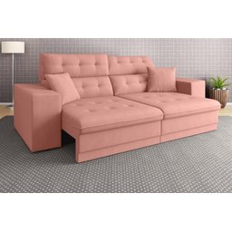 Sofá Pegasus 2,50M Assento Retrátil e Reclinável Velosuede Rose - Netsofás - 1