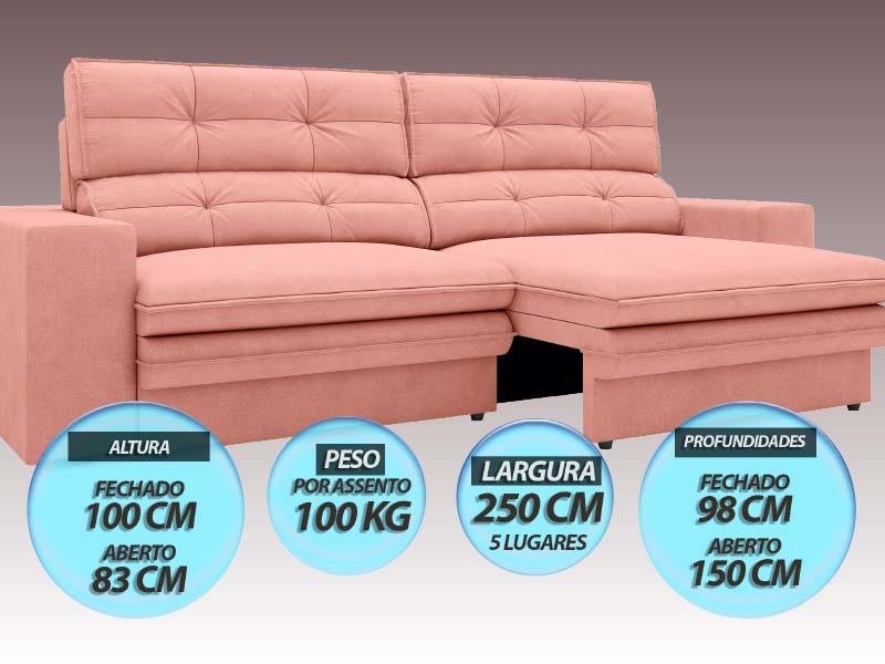 Sofá Pegasus 2,50M Assento Retrátil e Reclinável Velosuede Rose - Netsofás - 5