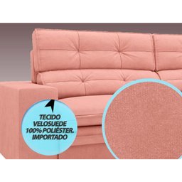 Sofá Pegasus 2,50M Assento Retrátil e Reclinável Velosuede Rose - Netsofás - 4