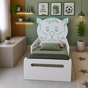 Ver imagem 3 de Cama Infantil Gatinho Montessori Branca com Proteção Lateral e Design Lúdico MDF:Menta