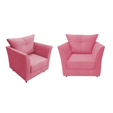 Kit 2 Poltronas Decorativa Isis Suede Rosa Pés Madeira Ms Decor