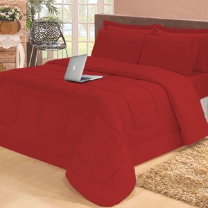 Jogo de Cama Casal com Edredom Lençol Fronha Função Cobre Leito e Cobertor