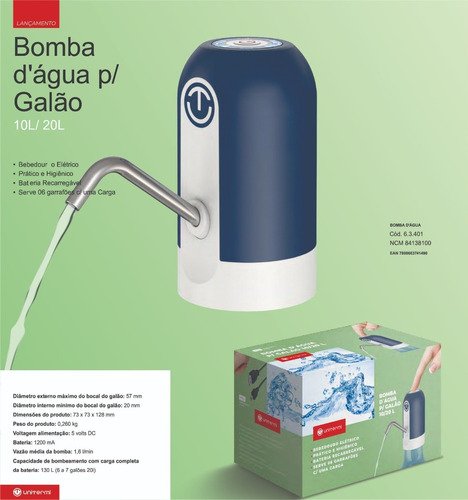 Bebedouro Bomba Elétrica Garrafão Galão Água 10 /20l Unitermi Azul - 2