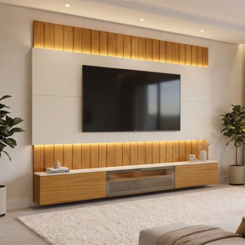 Estante para TV e Home Theater até 90 Polegadas 100% MDF com LED com Vidro Reflecta 227CMX251,5cm Soberano Marrom