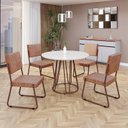 Ver imagem 1 de Conjunto Sala de Jantar Mesa Redonda 100cm Base Omega Tampo MDF Laca com Vidro Napoli Marrom