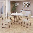 Ver imagem 1 de Conjunto Sala de Jantar Mesa Redonda 100cm Base Omega Tampo MDF Laca com Vidro Napoli Marrom/Creme