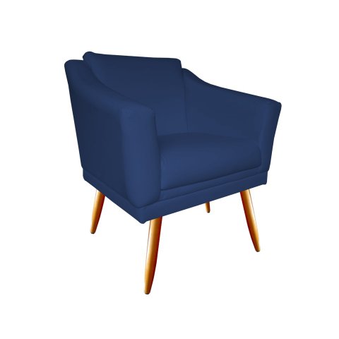 Poltrona Decorativa Agatha Suede Azul Marinho Pés Madeira Ms Decor