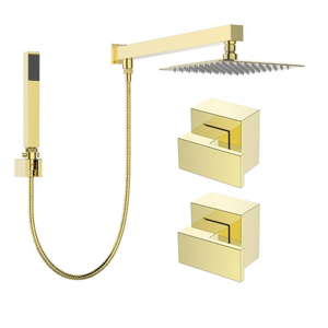 Kit Ducha Slim Gás Solar Desviador 20x20 Dourado + Acabamento para Registro Padrão Deca Metal