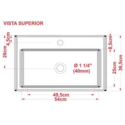 Cuba Pia Semi Encaixe para Banheiro Retangular 54cm XRT C08 Preto - Mpozenato - 3