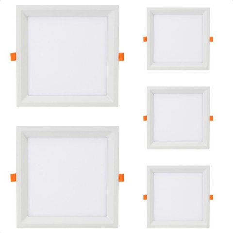 Kit 5 Painel de Led Quadrado Embutir Recuado 12w Bivolt Taschibra 6500k Frio