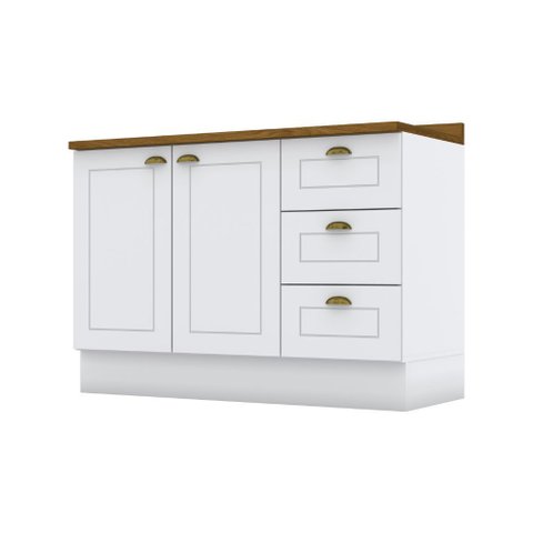 Balcão 120cm com Tampo 2 Portas 3 Gavetas Americana Henn - Branco Hp Fosco/nature