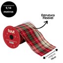 Ver imagem 3 de Fita Aramada Decorativa Natalina Xadrez Premium Tecido 10cm x 9 Metros para Laços Árvores e Guirland