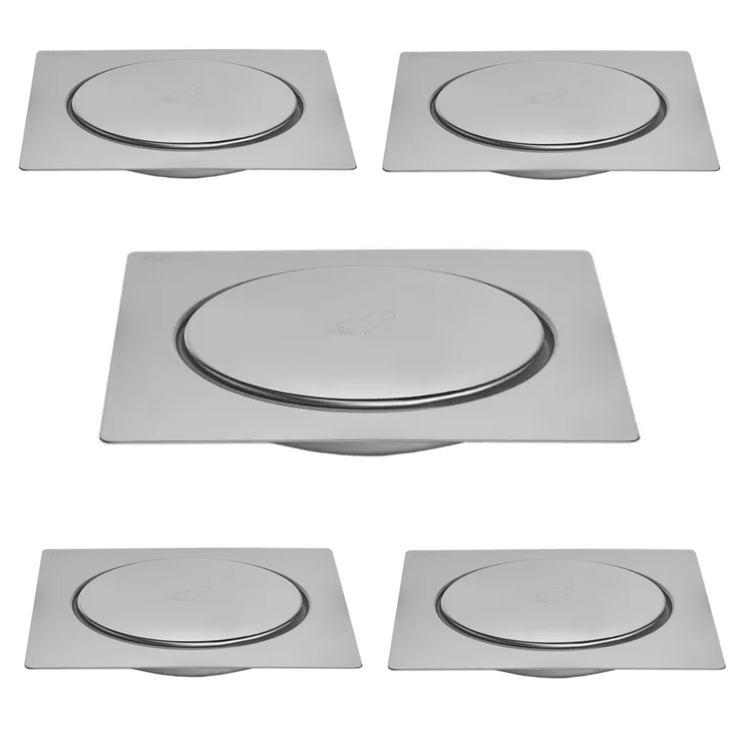 Kit C/5 Ralo Inox para Piso Click Cromado 10x10 Cm - 1
