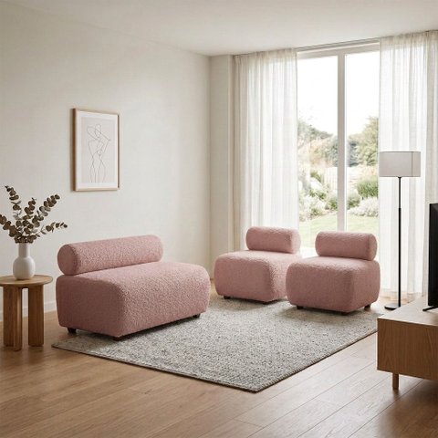 Sofá Namoradeira e KIT2 Poltronas para Sala Nara Bouclê Ted D03 - D'Rossi