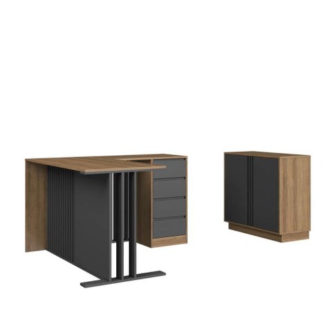 Conjunto para Escritório com 2 Peças Mesa L Armário Baixo Cm8000 Mel Grafite Faema
