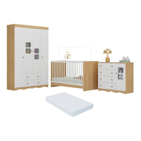 Quarto de Bebê Completo com Berço 3 em 1 com Colchão Incluso Serena Multimóveis Mp4535 Madeirado