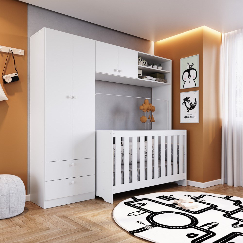 Quarto de Bebê Guarda Roupa e Berço 3 em 1 com Colchão Inmetro LA031 ...