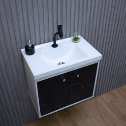 Kit Gabinete Banheiro Armario Cuba Pia com Espelheira - Bergamo Preto - 8