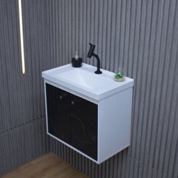 Kit Gabinete Banheiro Armario Cuba Pia com Espelheira - Bergamo Preto - 7