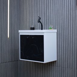 Kit Gabinete Banheiro Armario Cuba Pia com Espelheira - Bergamo Preto - 6