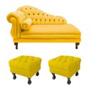 Ver imagem 1 de Divã Recamier Namoradeira Larissa 150cm + 2 Puffs Retrô Suede Amarelo